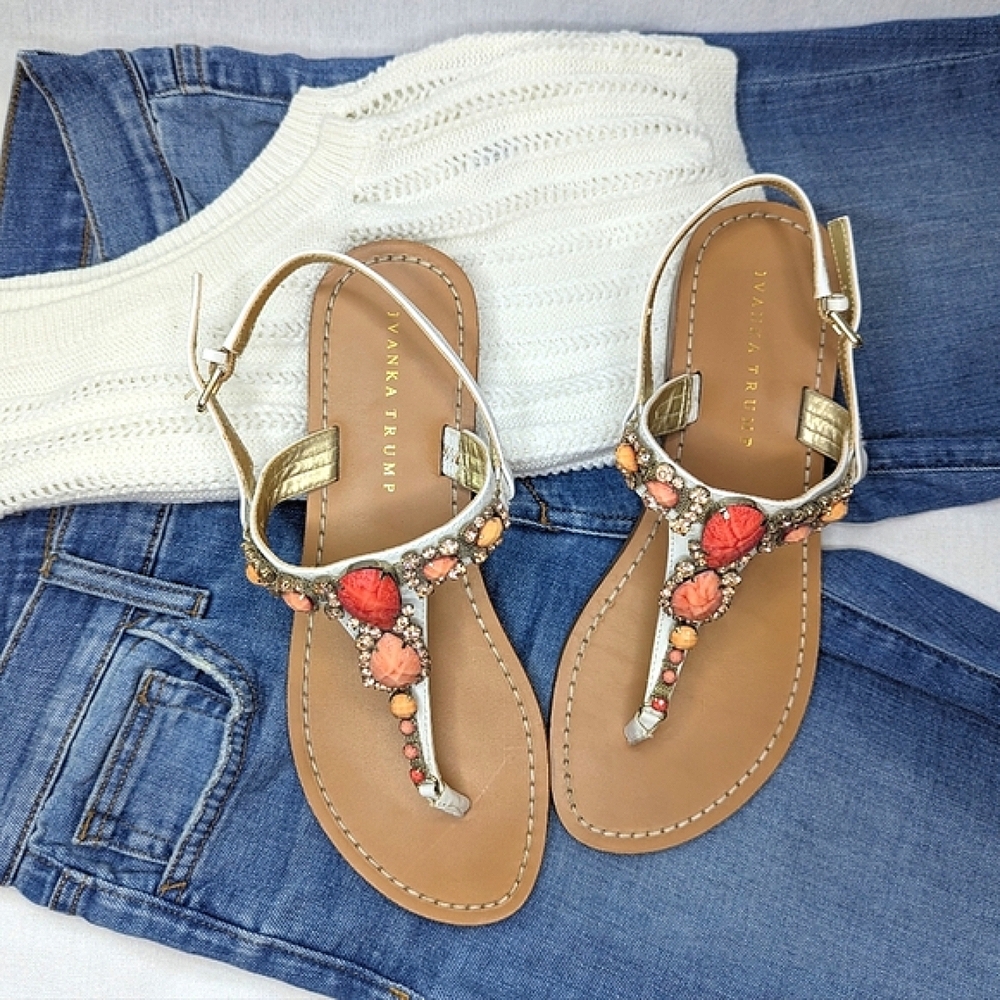 Ivanka Trump Pink And Coral Jewel Sandals